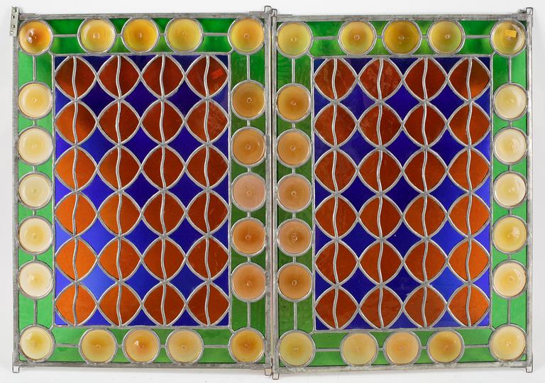 BLYGLASFÖNSTER, ett par, 1900-talets mitt.