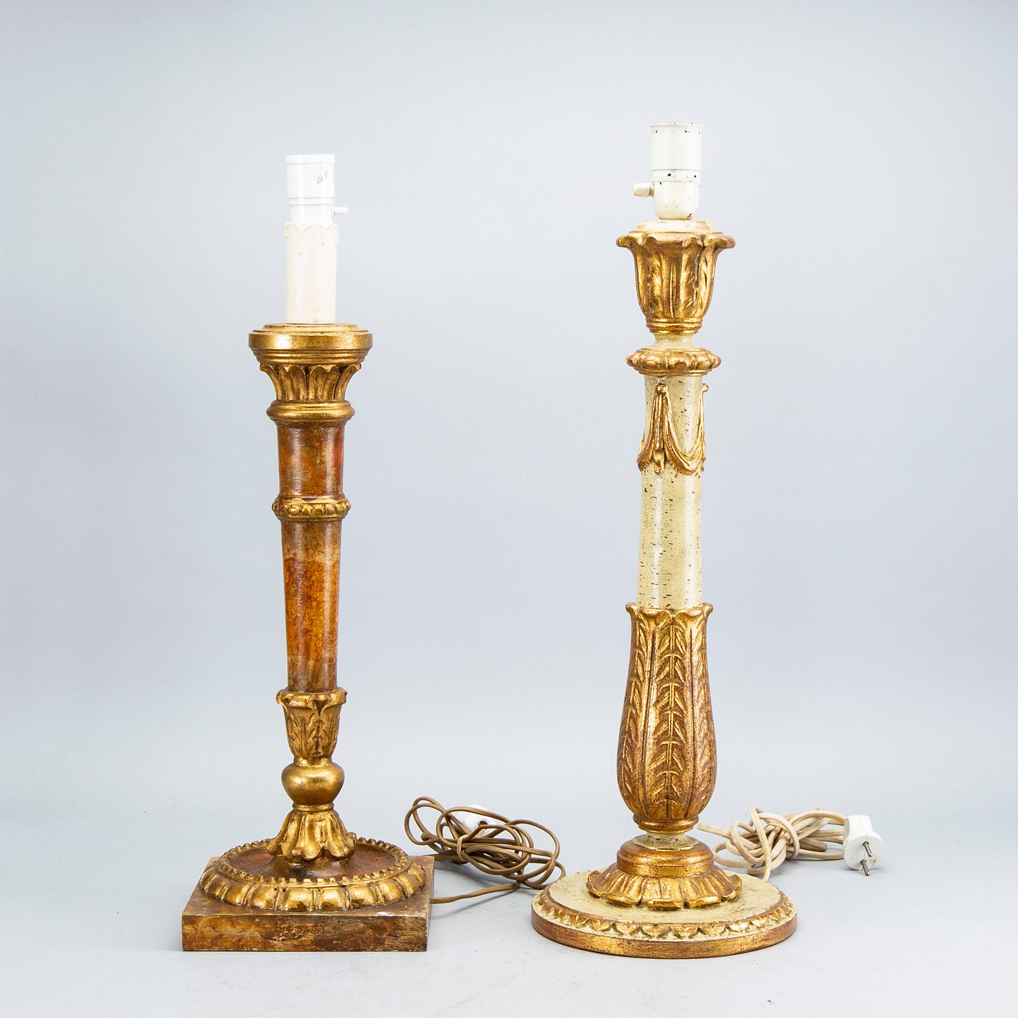 Bordslampor 2 st barockstil, Paoletti, Florens Italien, 1900-talets mitt.
