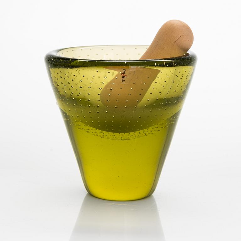 Marja Hepo-aho, al Vihma mortar 'Olive in my glass 3/3', signed MH, Glass Studio Mafka&Alakoski Riihimäki 2018.