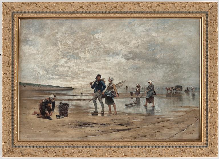 August Hagborg, Skaldjursfiske vid ebb, motiv från Normandie.