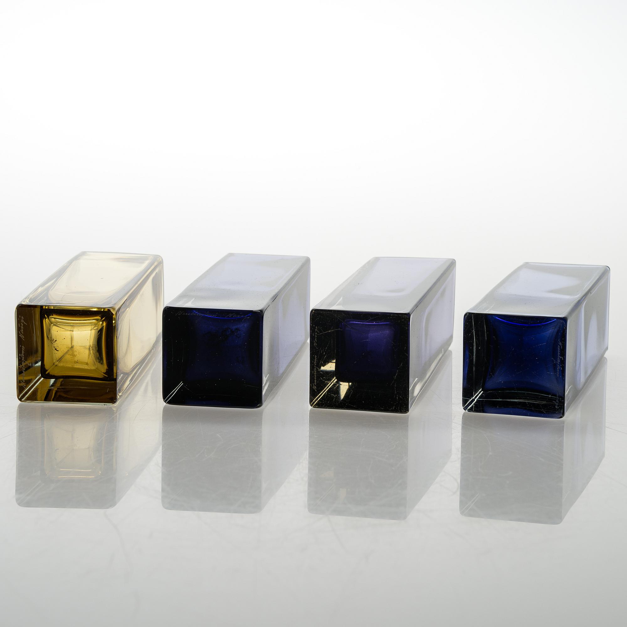 KAJ FRANCK, MALJAKOITA, 4 kpl, lasia. SIgneerattu Nuutajärvi Notsjö.