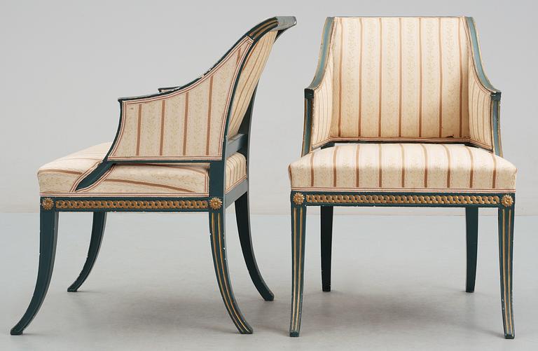 A pair of late Gustavian circa 1800 armchairs.
