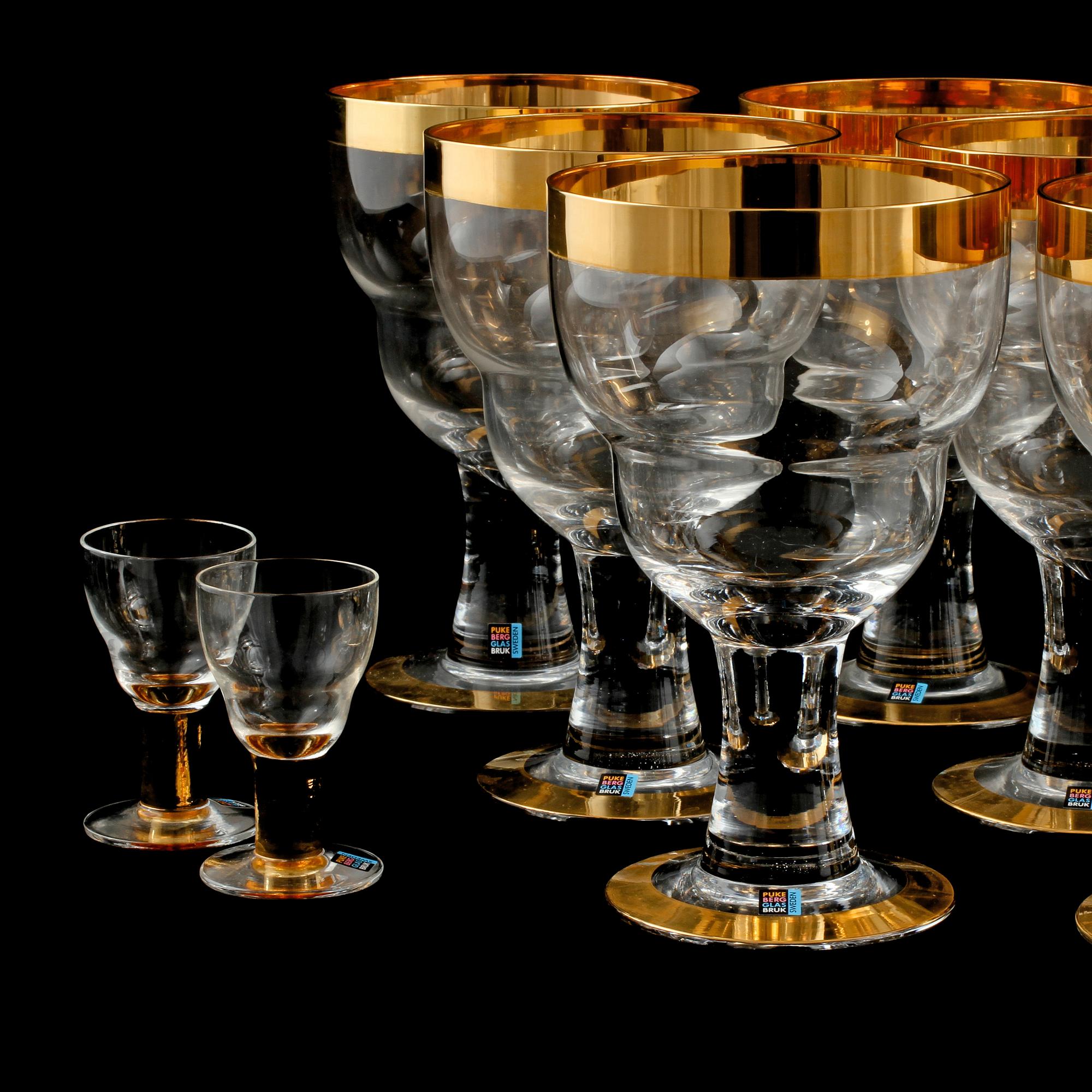 ÖLGLAS och SNAPSGLAS, 12+2 st, "Double Jubilee", Pukeberg, 1900-talets andra hälft.