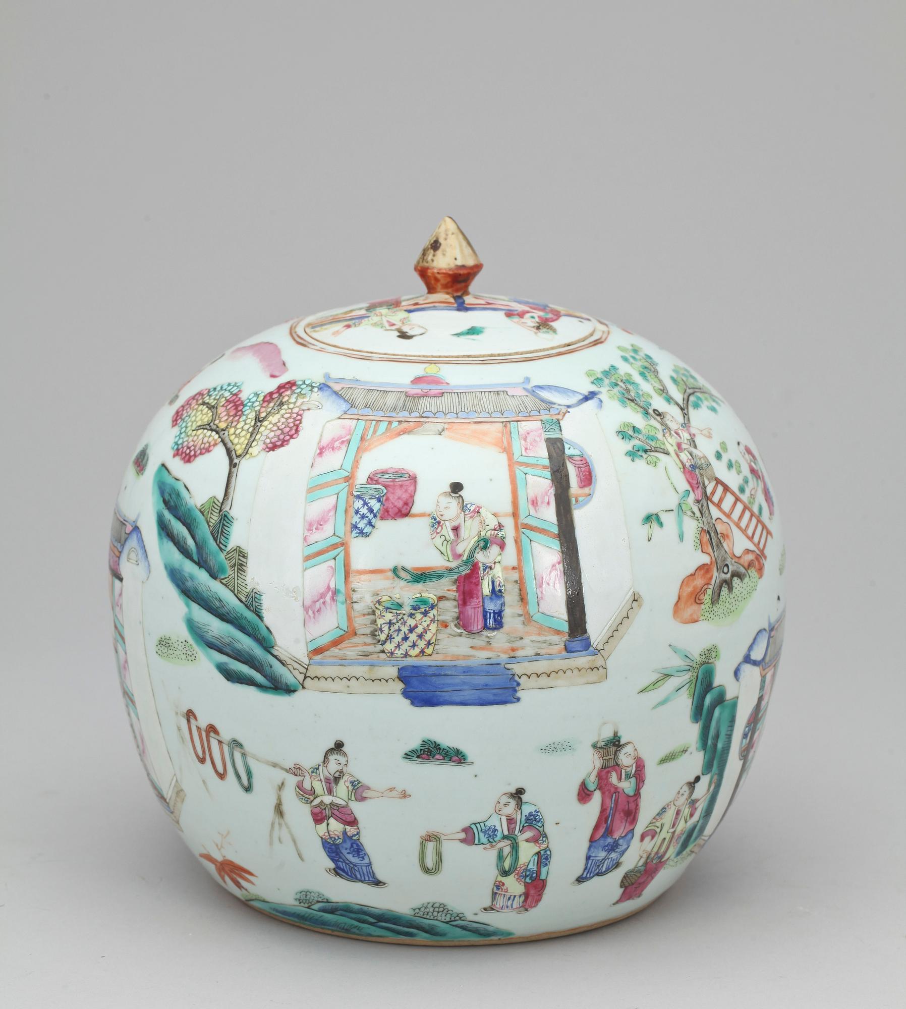 URNA MED LOCK, porslin, Kina, 1800/1900.