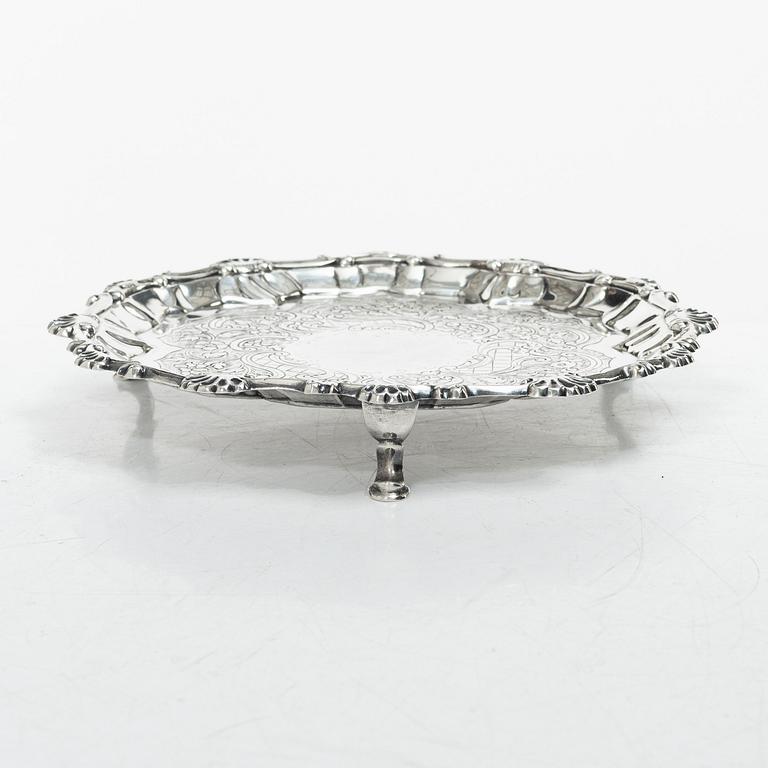 An English silver salver, mark of  Ebenezer Coker, London 1769.