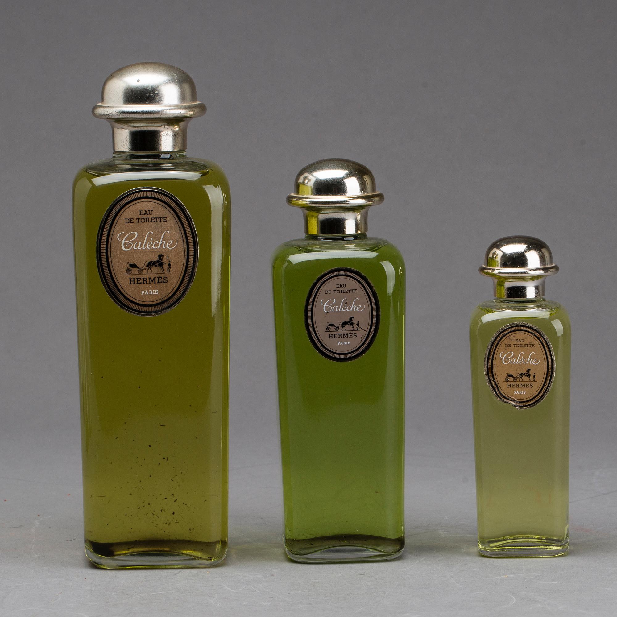 VISNINGSFLASKOR för parfym, glas, 3 st, Hermès, Paris, 1900-talets mitt/andra hälft.