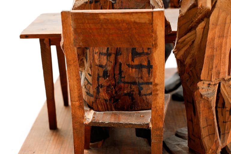 AXEL PETERSSON DÖDERHULTARN, sculpture group, partially painted carved wood, Chess players, stamp signed.