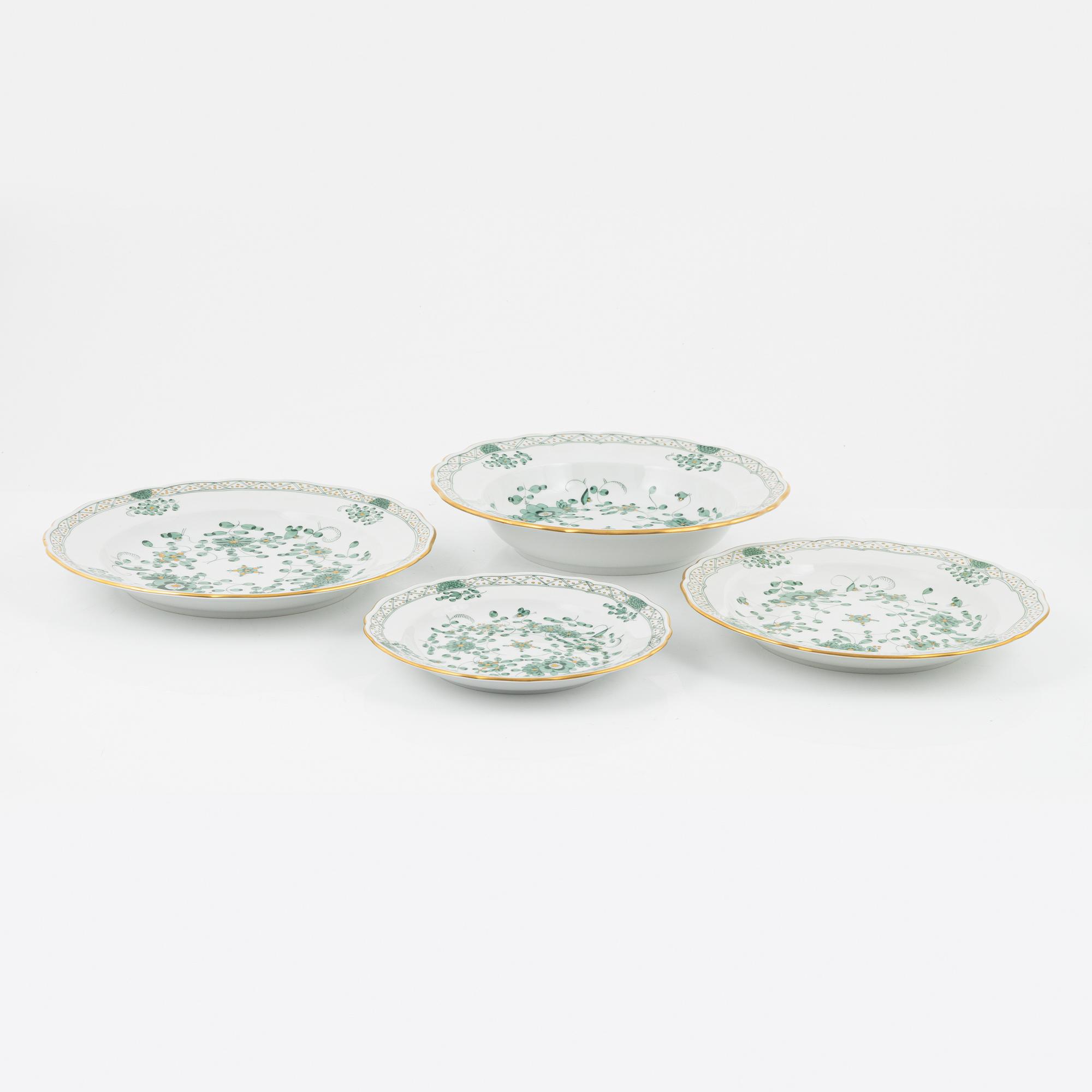 Mat- och kaffeservis, 83 delar, porslin, "Indische Malerei Grün", Meissen, 1900-tal.