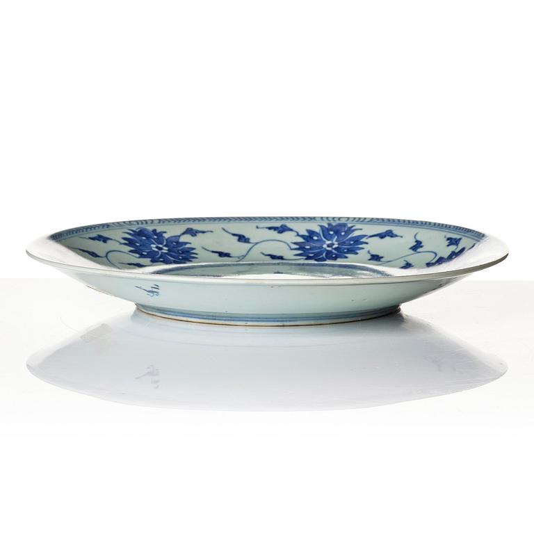 A blue and white 'lotus dish', Qing dynasty, 19th century.