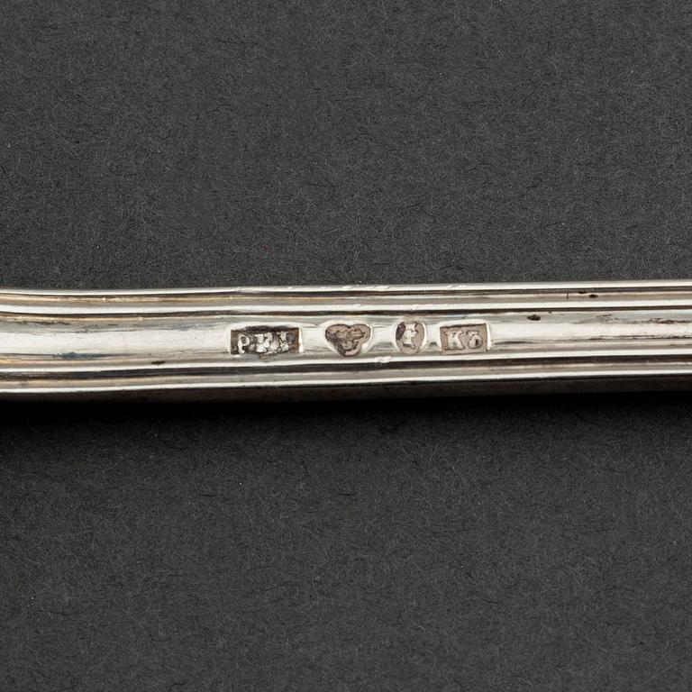 A pair of Swedish 19th century parcel-gilt silver caster-spoons, mark of PF Palmgren, Stockholm 1864.