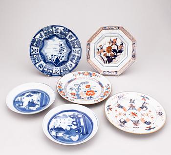 TALLRIKAR, 6 st, porslin, Kina, bland annat Qing dynastin, 1700-tal.