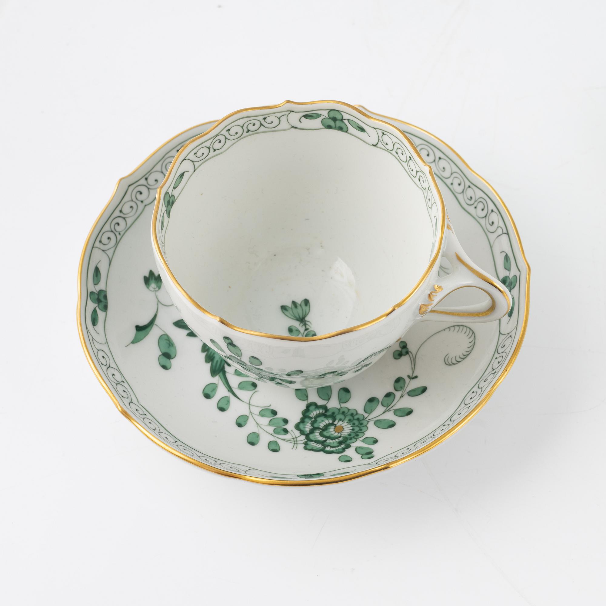 Kaffeservis, 61 delar, porslin, "Indische Malerei Grün", Meissen, 1900-tal.