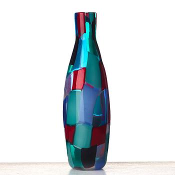 Fulvio Bianconi, a pezzato (patchwork pattern) glass bottle, Venini, Italy 1950's.