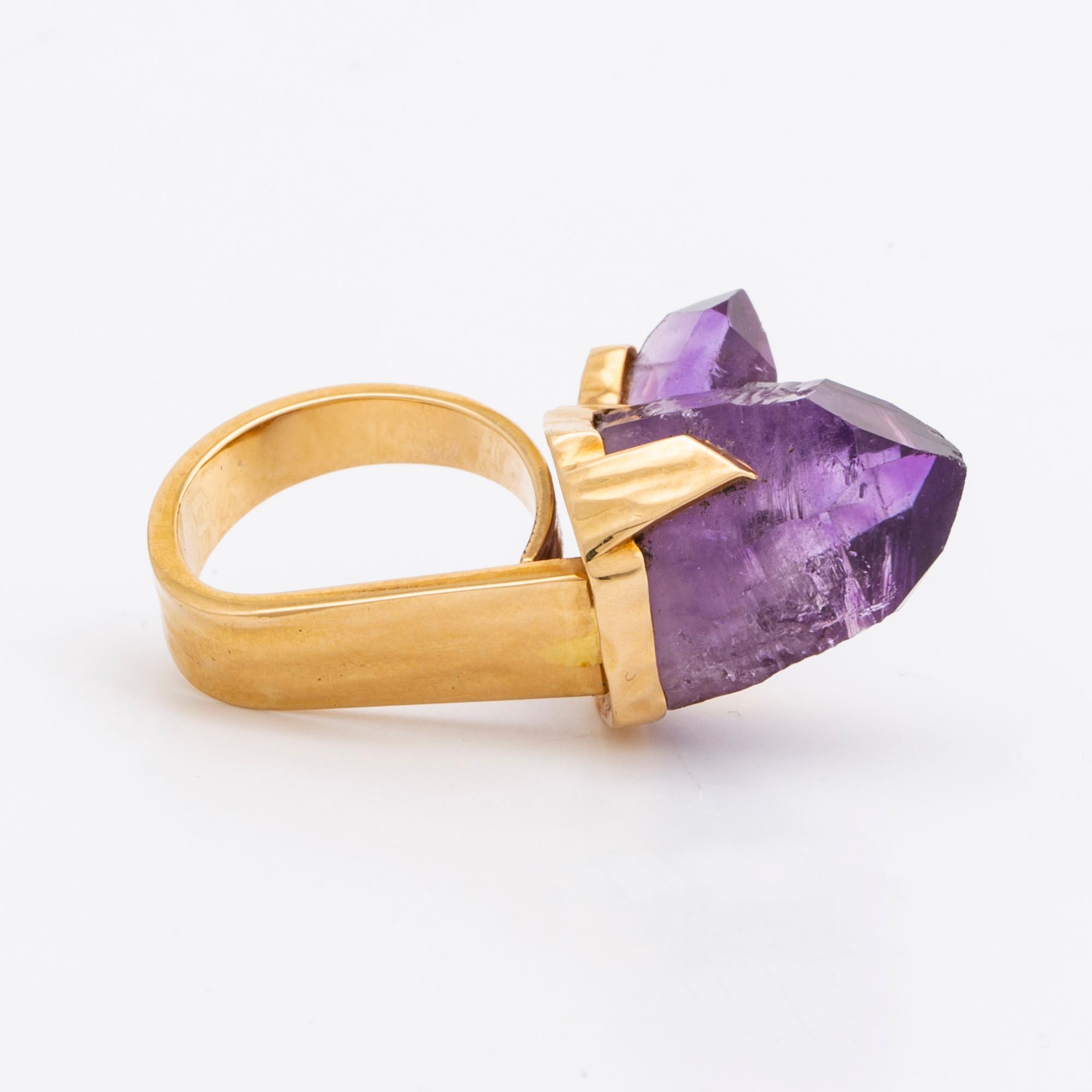 REY URBAN RING 18K gold w amethyst crystal approx 20 x 15 mm, Stockholm 1975, original box.