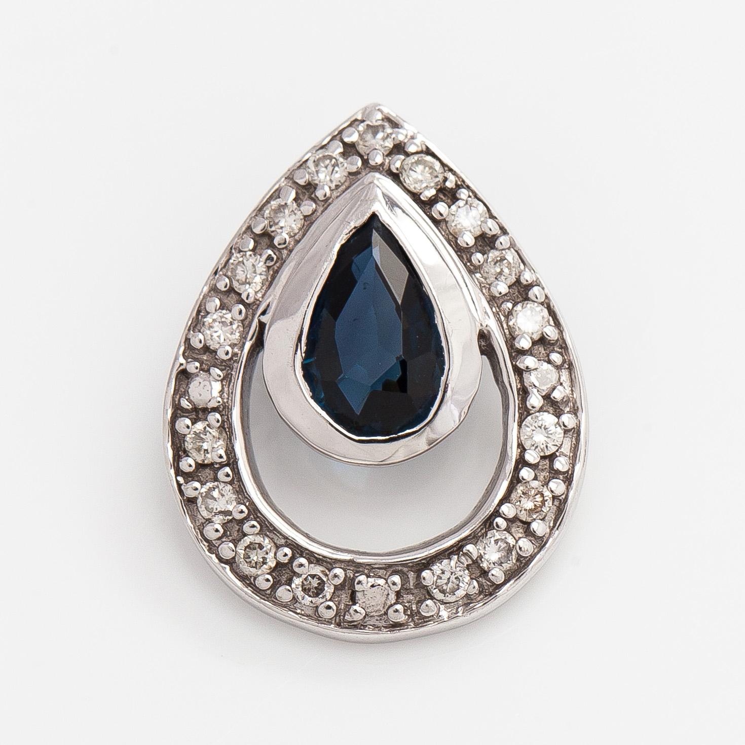 Pendant, faceted sapphire, brilliant cut diamonds, 14K white gold.