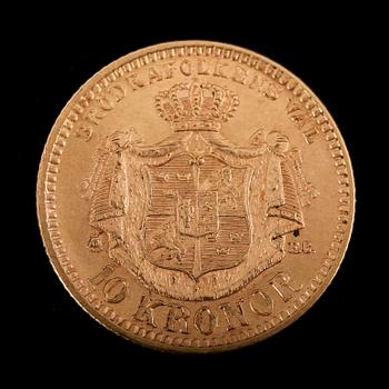 GULDMYNT, 10 kronor, Oscar II, 1894.  Vikt ca 5 gram.