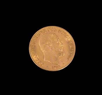 GULDMYNT, 10 kr, Oscar II, 1901. Vikt 4,5 g.