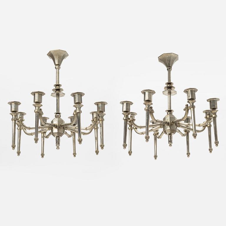 Hans Rasmussen, a pair of chandeliers, Hudevad Smedje, Denmark 1920s.