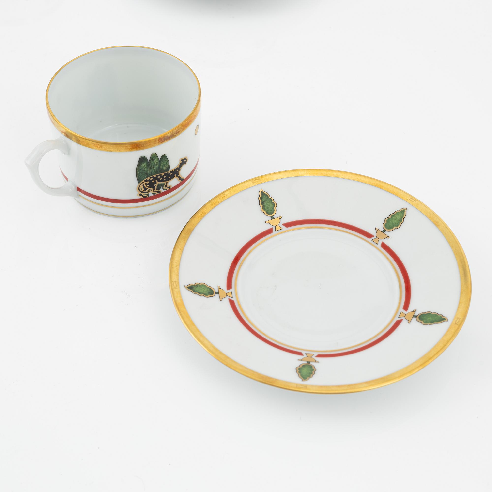 Cartier, six porcelain tea cups, Limoges, France.