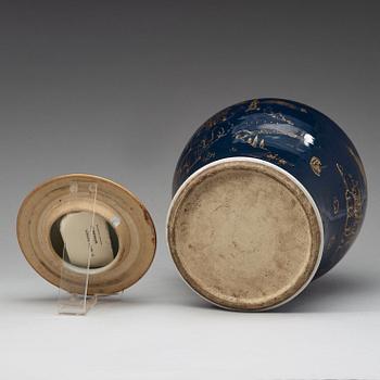 A 'powder blue' jar with cover, Qing dynasty, Qianlong (1736-95).