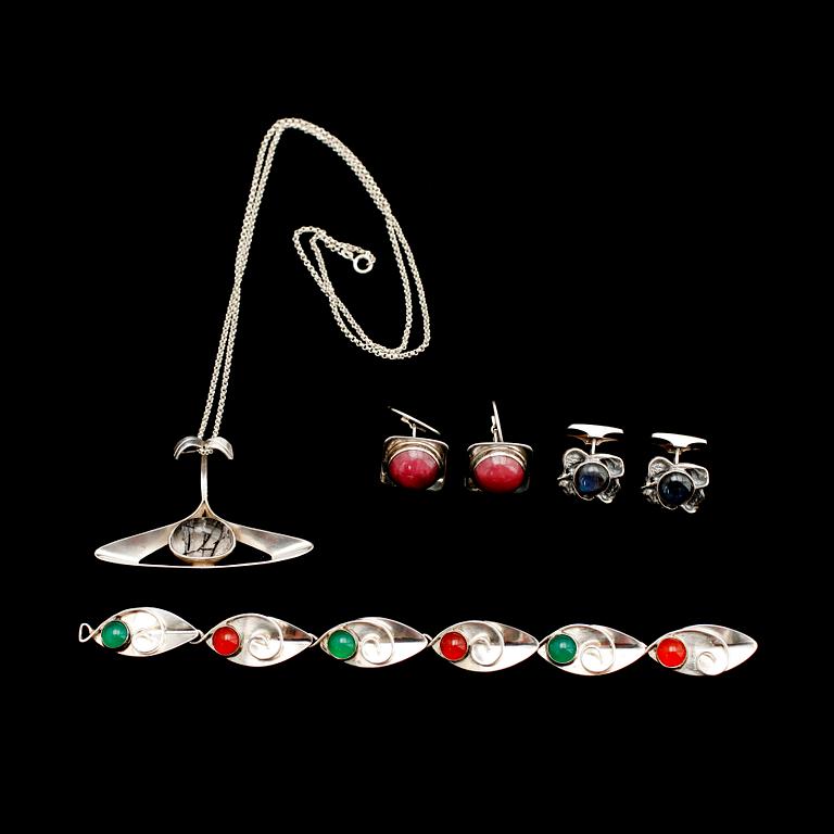 SMYCKEN, 4 del, silver, med olika stenar, 1900-talets mitt.