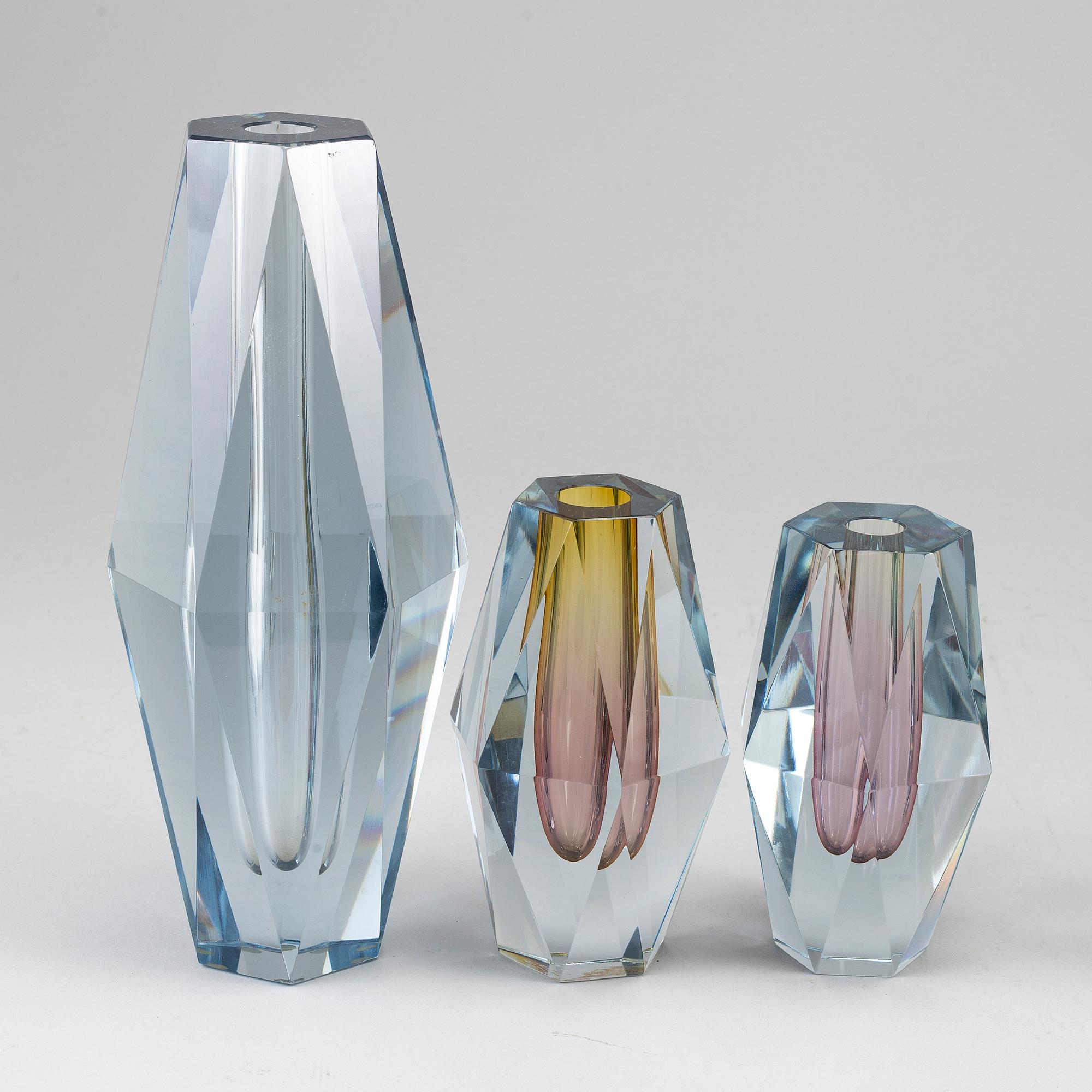 ASTA STRÖMBERG, five 'Diamant' glass vases from Strömbergshyttan, 1960's.