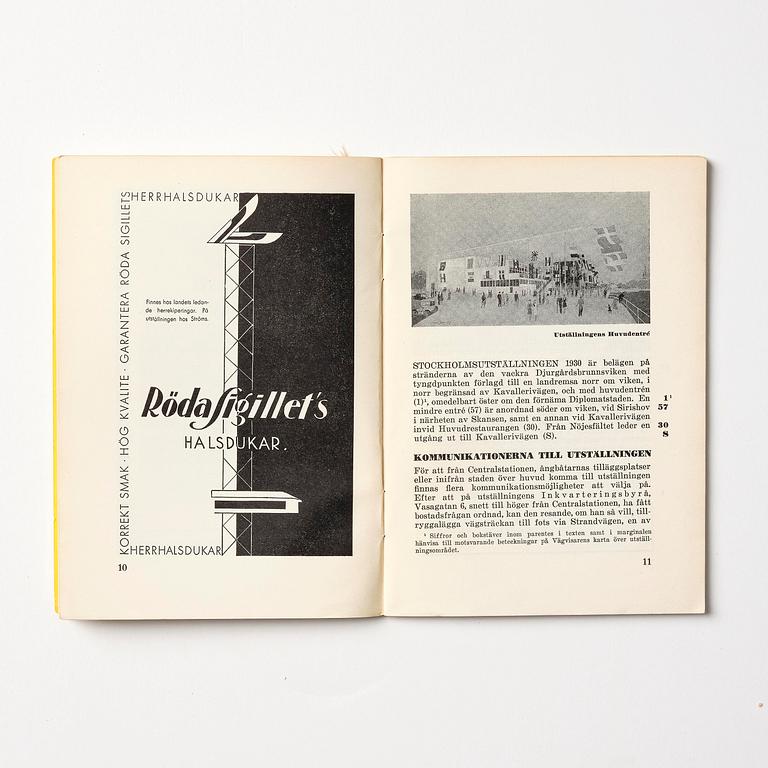 Stockholm Exhibition 1930, catalogue and brochures, three pieces, provenance Gunnar Asplund.