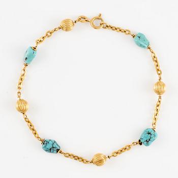 Armband, 18K guld med turkoser, Italien.