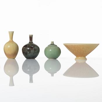 Sven Wejsfelt, a set of seven stoneware vases and three bowls, Gustavsbergs studio, 1980's.