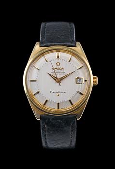 596. OMEGA CONSTELLATION, Pie- Pan, automatic, chronometer. Gold on steel, date. 1960 s.