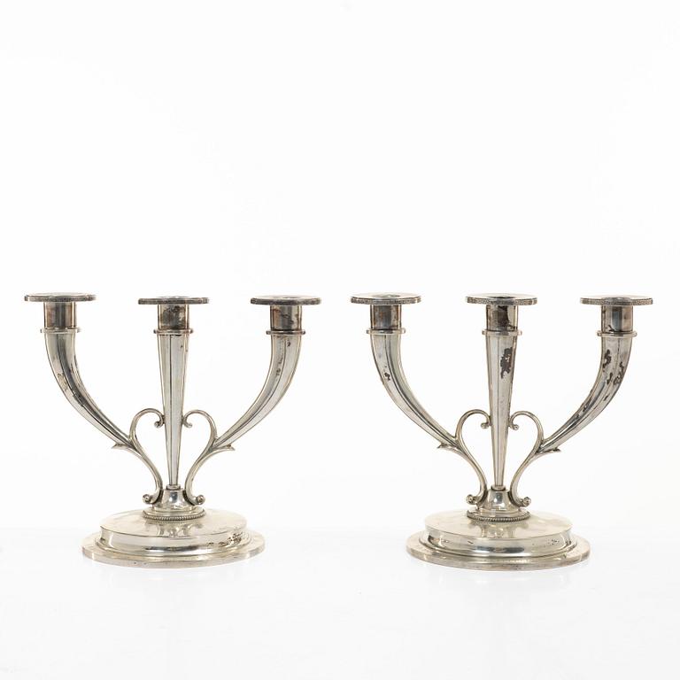 Candelabra, a pair, silver, A Frisch, Norway, first half of the 20th century.