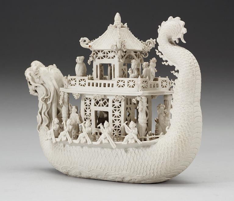 A white bisciut Dragon Boat, 19th Century.