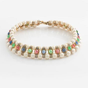 A necklace in yellow metal with imitation pearls and colored and white stones, Ultima Edizione.