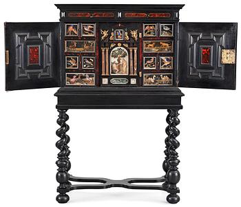 A Baroque second half 17th century pietre dure cabinet, probably Flemish. On later stand.