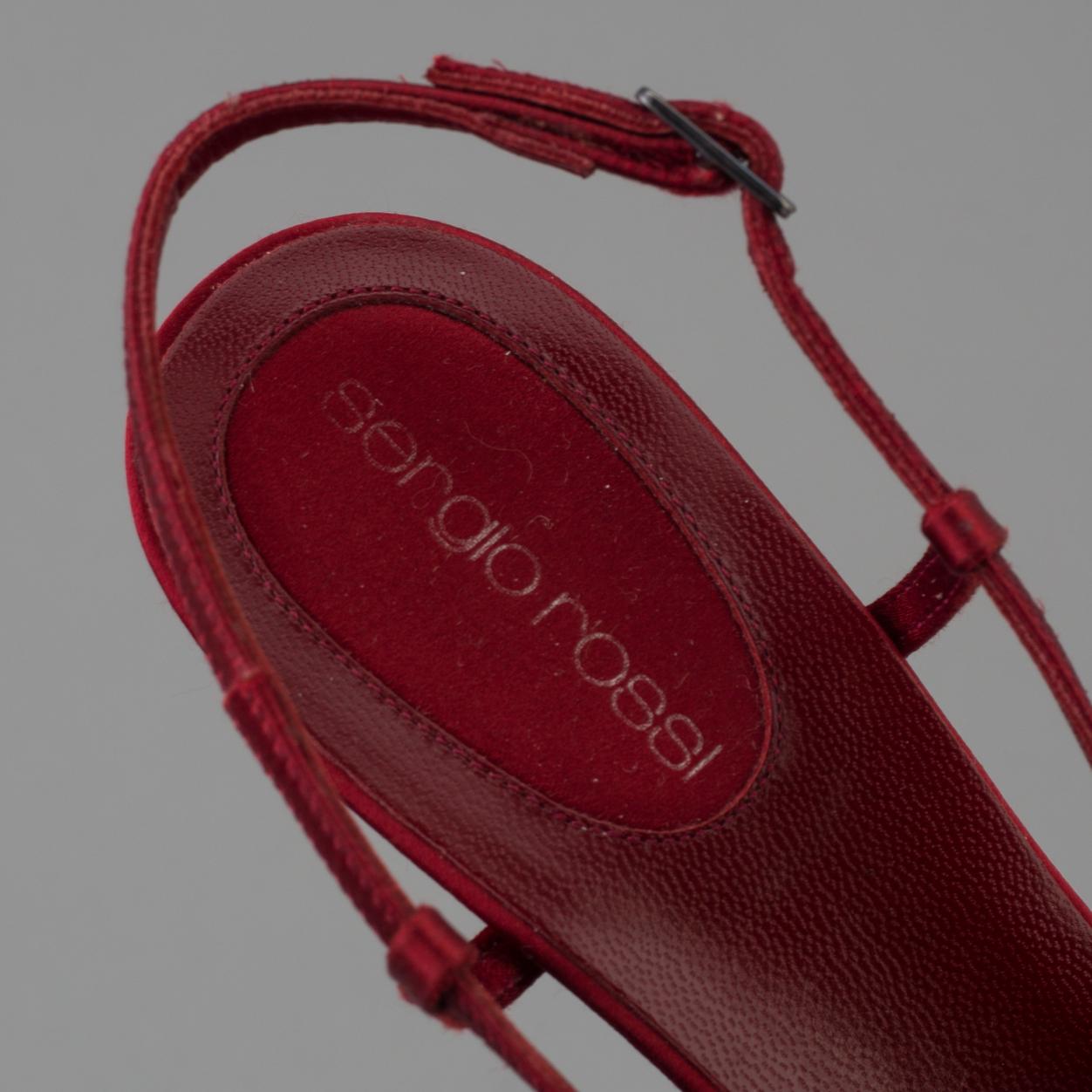 Red silk slingbacks by Sergio Rossi.