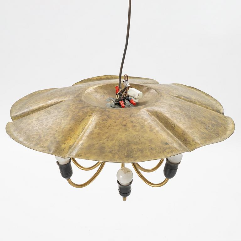 A brass ceiling light, mid 20th Century.