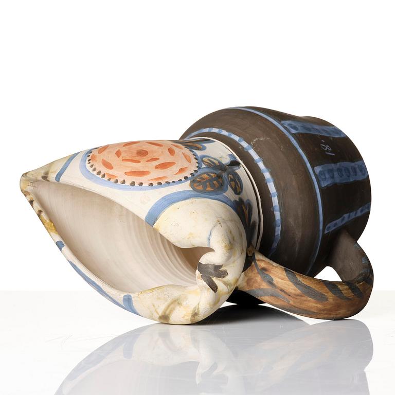 Pablo Picasso, kanna, lergods, "Pichet gothique aux marguerites", unikat, Madoura, Vallauris, Frankrike, 1953.