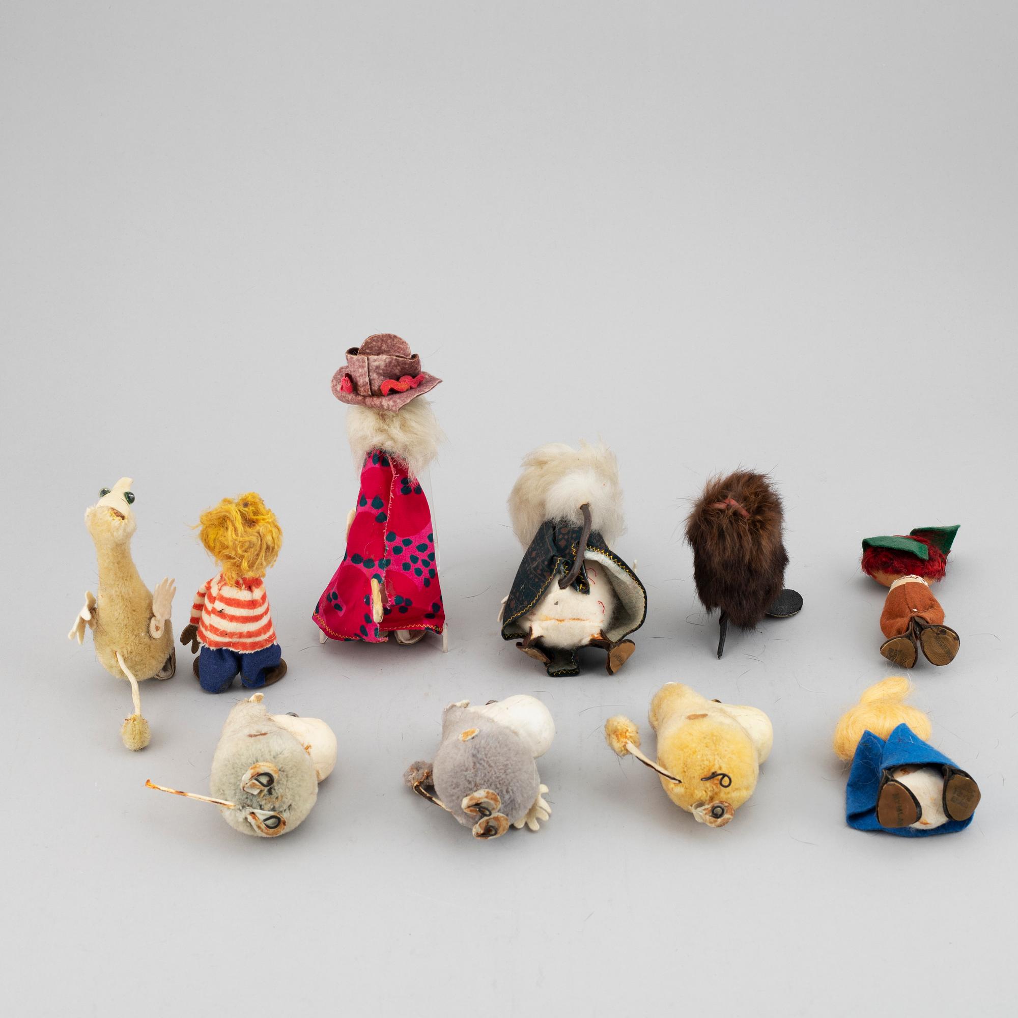 ATELIER FAUNI, muminfigurer 10 st, Finland, ca 1950-60-tal.