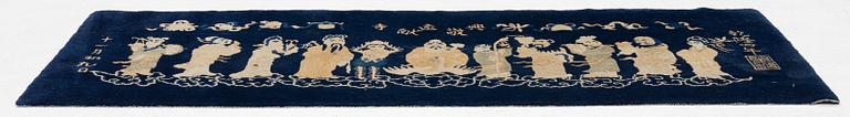 A Chinese 'immortals' carpet, Baotou, Measure: approx. 75 x 185 cm.
