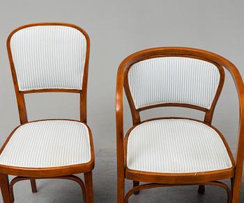Gustav Siegel, a pair of armchairs, a pair of chairs and a sofa, probably by Jacob & Josef Kohn, Vienna early 1900's.