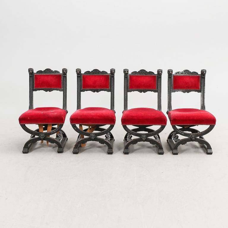 A set of four Renaissance chairs around 1900.