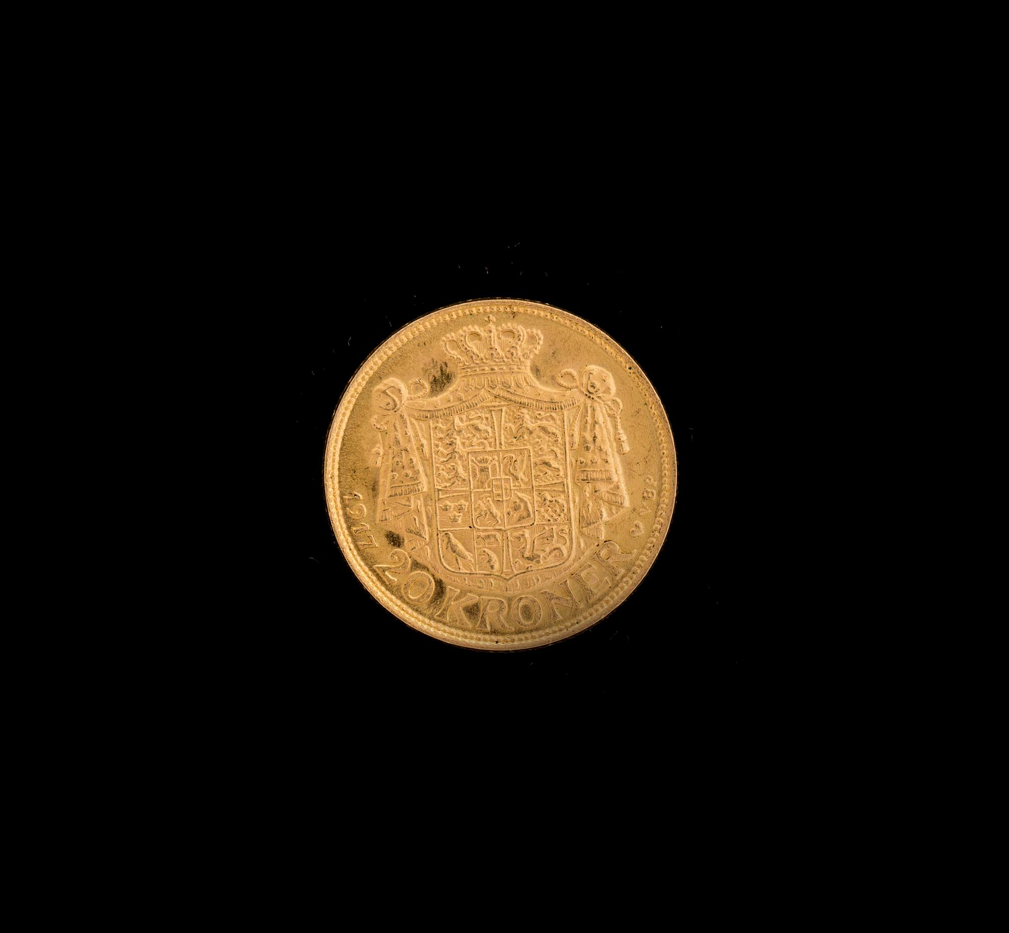 MYNT, guld, 20 kroner, Christian X, 1917.