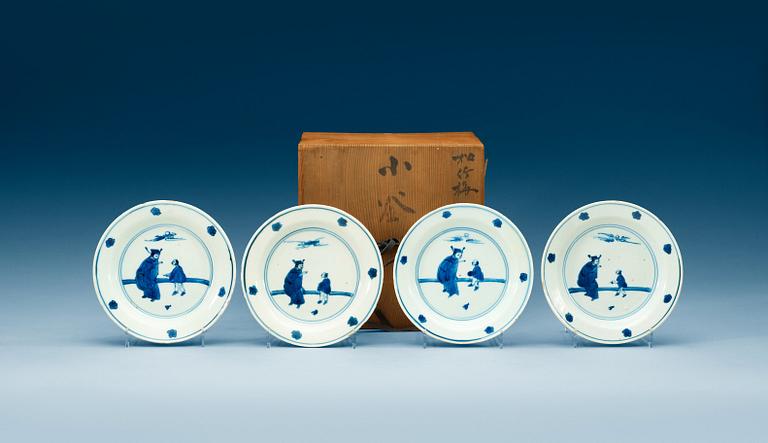 A set of four blue and white dishes, Ming dynasty, Wanli (1572-1620).