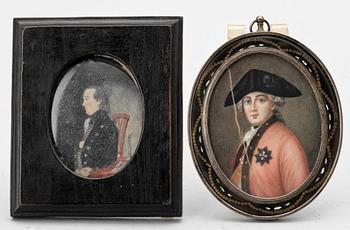 OKÄND KONSTNÄR, gouacher 2 st, miniatyrer, 1800-tal.