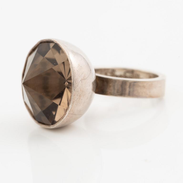 Birger Pellas, ring, sterling silver with cabochon-cut brown stone, likely smoky quartz, Malmö 1964.