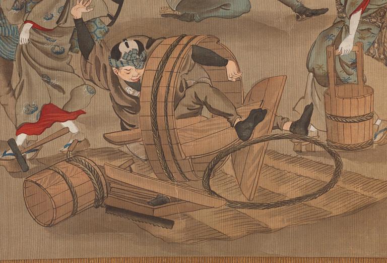 RULLMÅLNINGAR, sex stycken, tusch och färg på papper. Japan, Meiji (1868-1912).