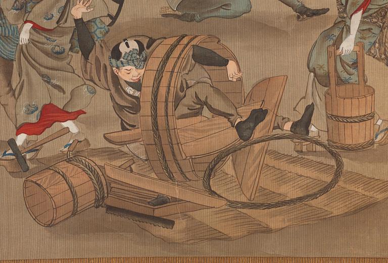 Six Japanese scrolls, ink and colour on paper, Meiji (1868-1912).