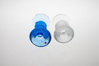 LJUSSTAKAR, 2+2 st, glas, "Festivo" Timo Sarpaneva, Iittala. Två signerade TS.