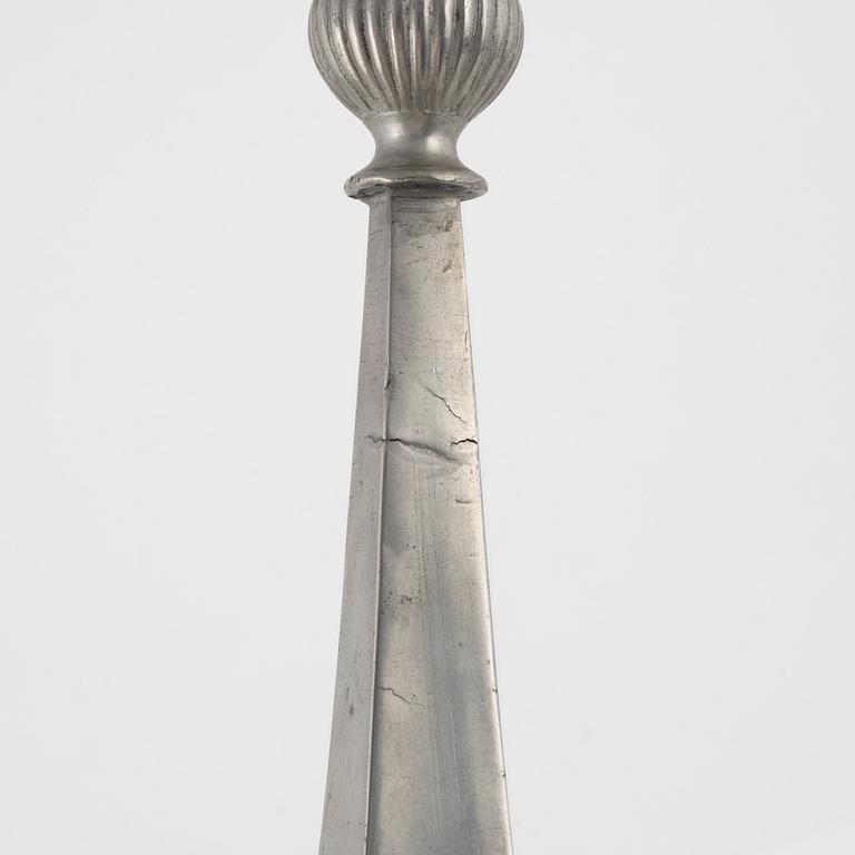 A pair of Empire pewter candlesticks, mark of Sven Ekström, Norrköping 1823.