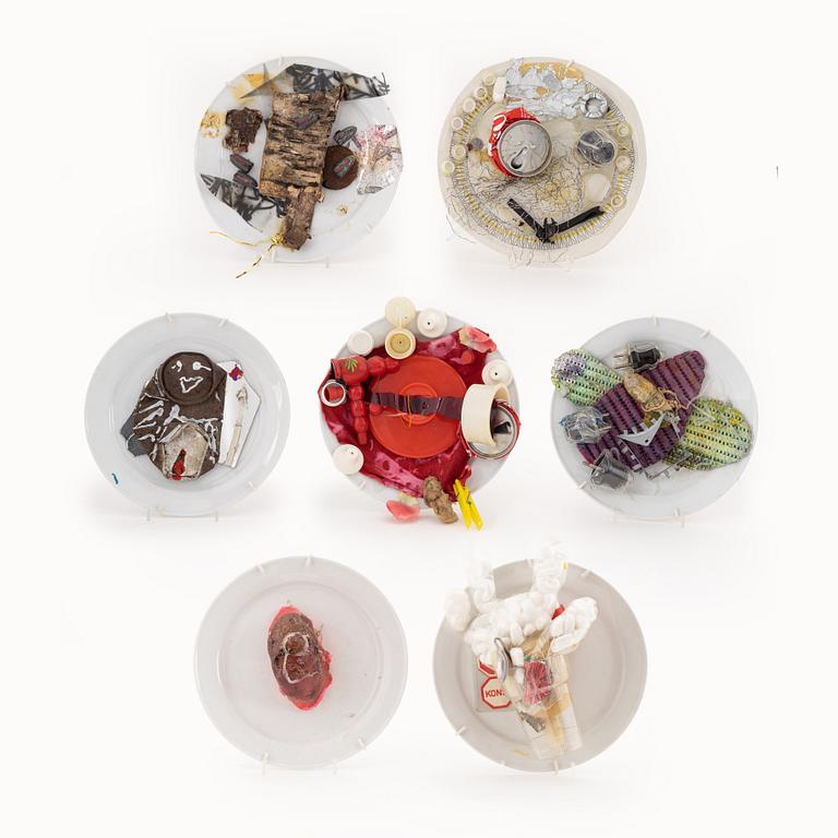 Kjartan Slettemark, multiples/plates, 7, mixed media, 1988, signed 16/24, 4/24, 8/24, 21/24, 3/24, 7/24.